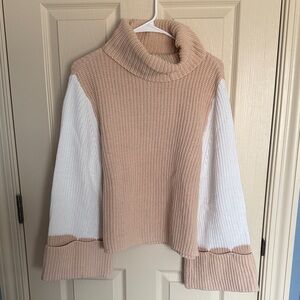 Sugarlips Cream and Tan Cowl Neck Sweater